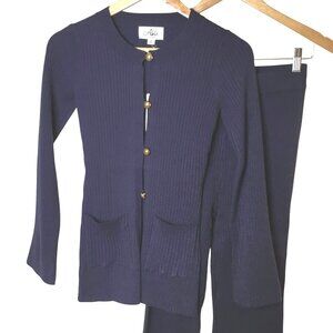 ABLE Los Angeles Navy S Ribbed Knit Two Piece Set NWT Lounge Modern Minimalist
